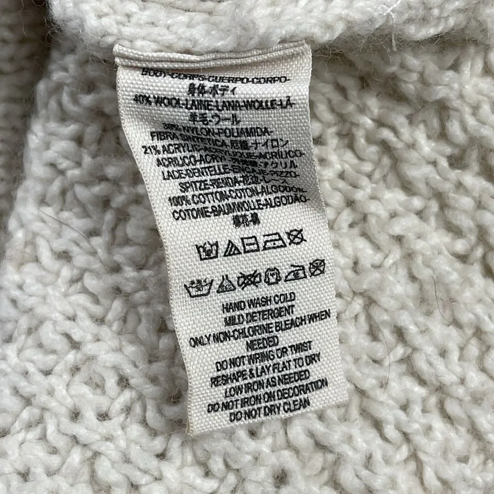 Free People Sweater Womens XS‎ Cream Cable Knit Lace Embellished Scoop Neck